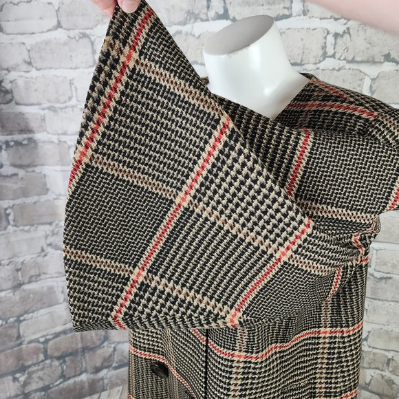 Halogen x Atlantic Pacific Glen Plaid Pea Coat Bell Sleeve Tan/Black Size Medium - Picture 12 of 15